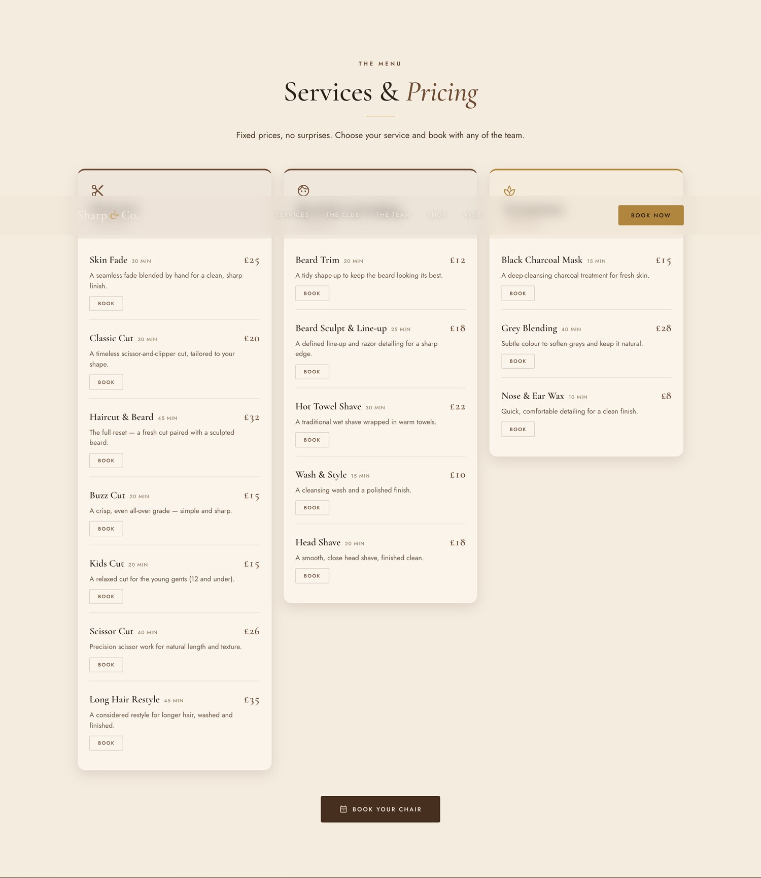 Services & pricing with deposits