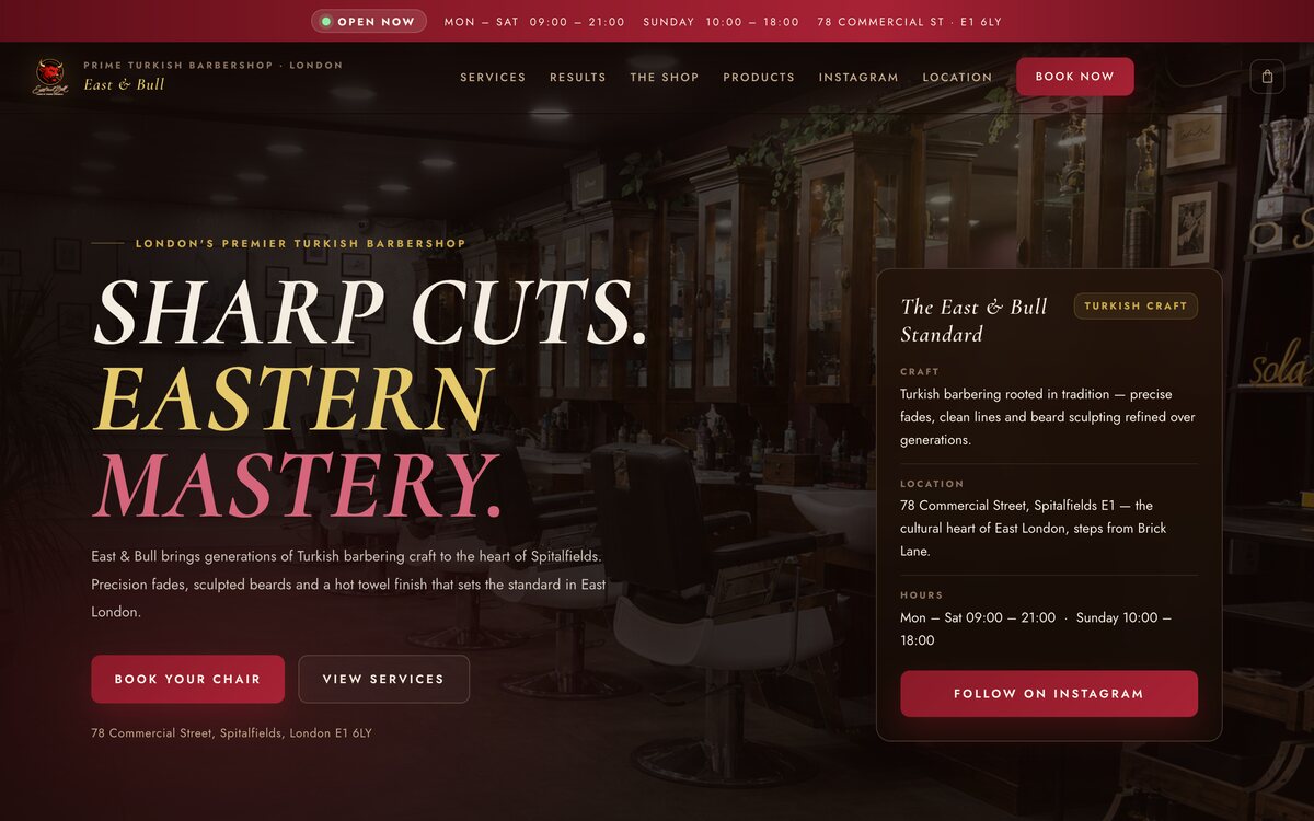 East & Bull Turkish barbershop website