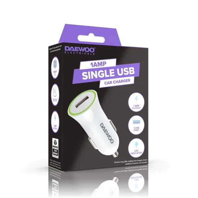 Daewoo Single USB Car Charger 1A – ELA1353